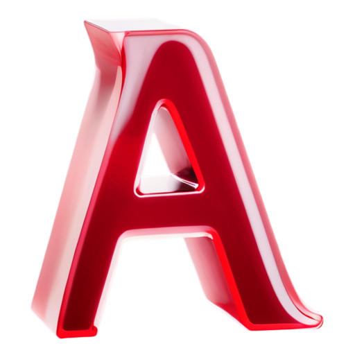 The volumetric luminous letter A used in signage, the side is plastic PVC burgundy color, the face is milk acrylic luminous. Without background - icon | sticker