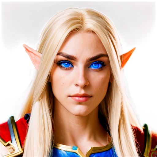 make icon for warcraft 3, i need a portrait wich contains a high elf warrior with blond long hair, long eyebrows and glowing blue eyes - icon | sticker