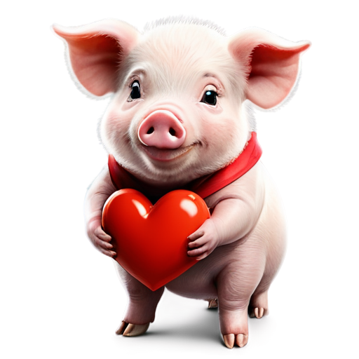 A cute little pig with a heart shape on its chest. The following text describes: "Pig Heart" - icon | sticker