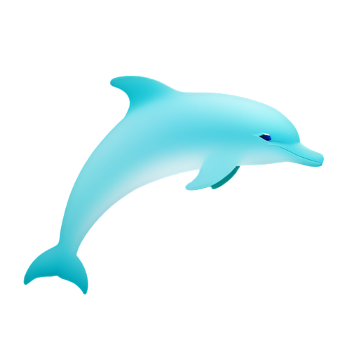 Create a modern and sleek dolphin icon with smooth curves, elegant lines, and a minimalist design. The dolphin should have a dynamic, graceful pose, with a slight wave or splash element to emphasize its aquatic nature. Use a color palette of cool blues and teals, and ensure the dolphin has a polished, glossy finish to convey a sense of beauty and sophistication. - icon | sticker