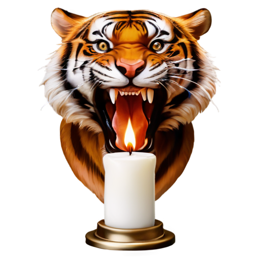 A tiger's head opens its mouth to bite the candle bar chart - icon | sticker