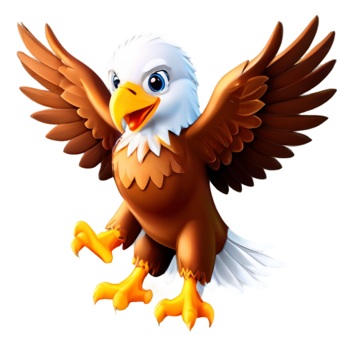 Cute Eagle soaring mascot. adorable 3D eagle with open wings, facing forward, expressing joy and excitement. Ideal for children education - icon | sticker