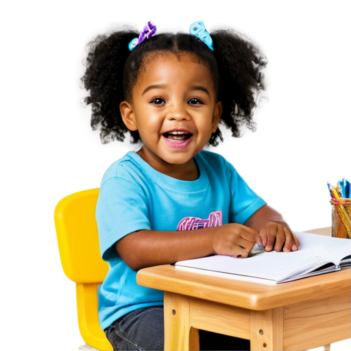 AFRICAN AMERICAN TODDLER AT A SCHOOL DESK EXCITED - icon | sticker