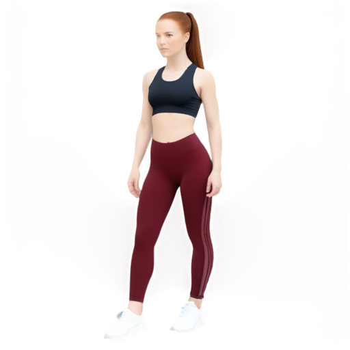 beautiful sport -girl robot fitness trainer with reddish straight hair below the shoulders, beautiful appearance in burgundy Adidas leggings and bodysuit, wight Adidas sneakers - icon | sticker