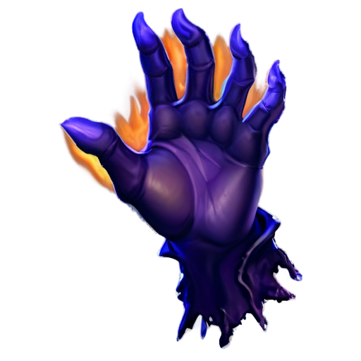 A horrible magic hand, backgroud is dark flame, colorized, Warcraft 3 style - icon | sticker