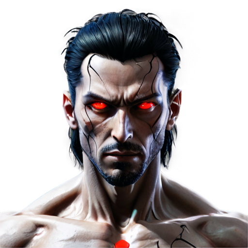 System shock game style. Cybernetic male. His eyeballs is red in the shape of a heart - icon | sticker