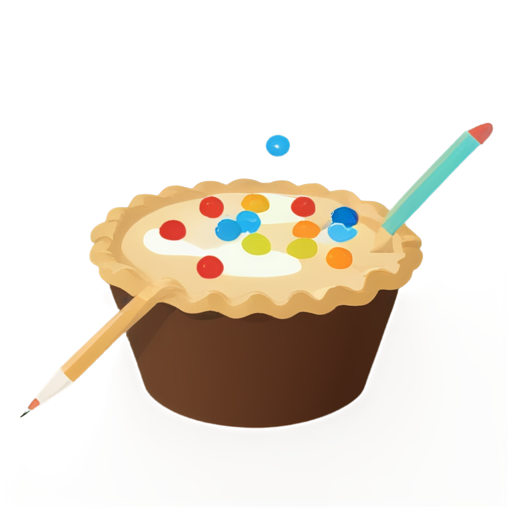 Use pencils as utensils to eat pie sprinkled with number-shaped candies - icon | sticker