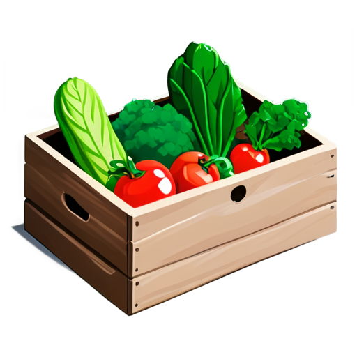 wooden box with vegetables - icon | sticker