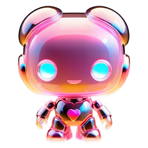 Holographic pink robot heart - icon | sticker