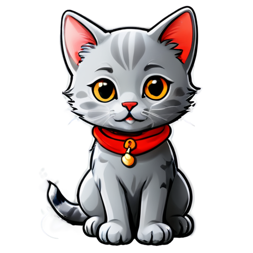 gray cat with red cloth - icon | sticker