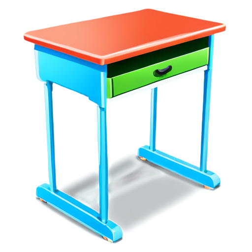 cute cartoon school desk with colors and paper on it - icon | sticker