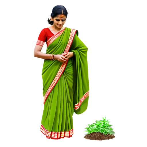 Create a line draing image of a women in saree sowings seeds in a farm land - icon | sticker