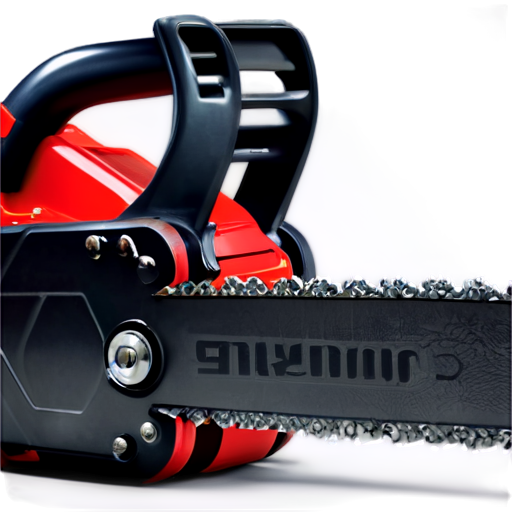 Create a high-quality image of a chainsaw designed in a realistic techno-punk style. The chainsaw should feature intricate mechanical details, exposed gears, and a rugged, industrial aesthetic. Use various shades of red as the primary color scheme, incorporating metallic and matte finishes. The design should include futuristic elements such as LED lights, digital displays, and other high-tech components. The background should complement the techno-punk theme, possibly featuring a gritty, urban setting or a stylized industrial backdrop. Ensure the lighting enhances the textures and details, giving the image a dynamic and immersive feel. - icon | sticker