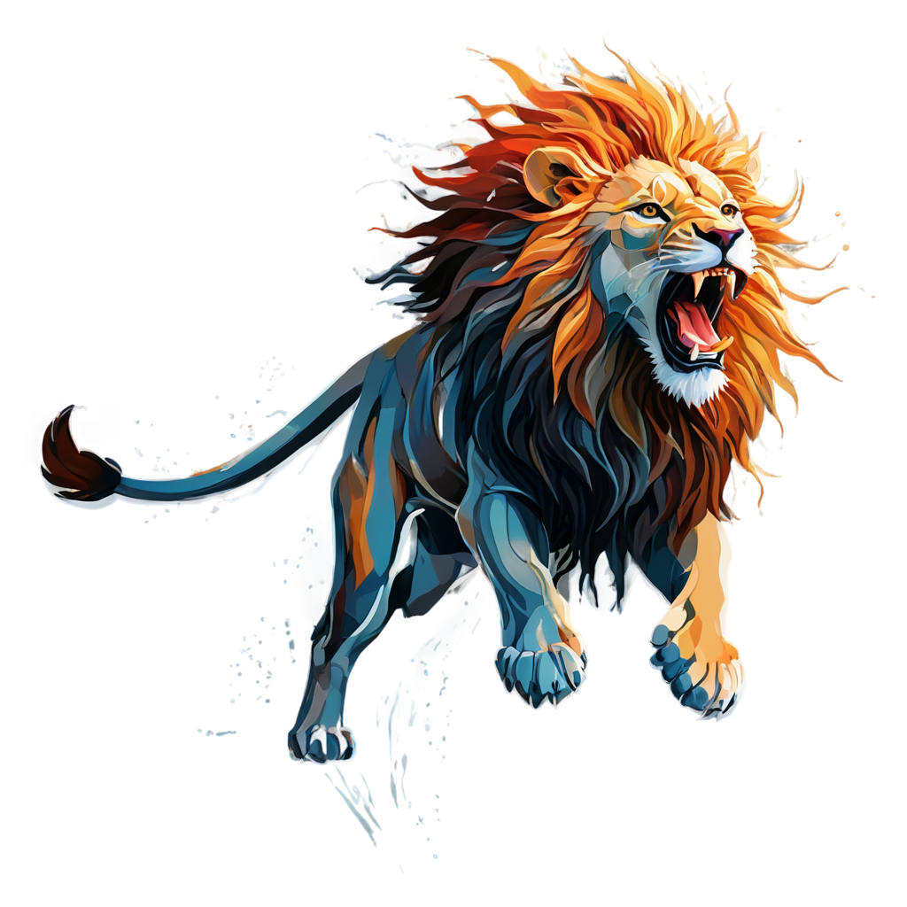 line art drawing abstract expressionism, intricately formed dynamic splash of fire and water in the shape of a lion . professional, sleek, modern, minimalist, graphic, line art, vector graphics - icon | sticker