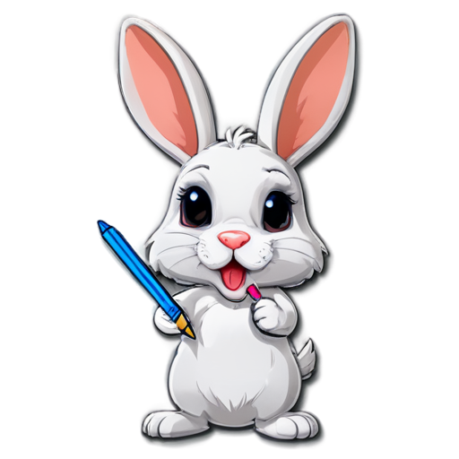 A rabbit with a pen in its mouth - icon | sticker