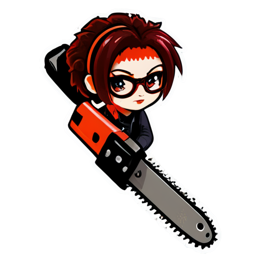 Chainsaw in techno-punk style in red shades - icon | sticker