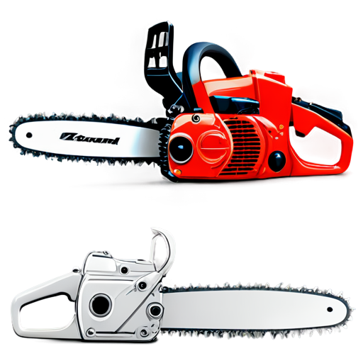 Chainsaw in realistic techno punk style in red shades - icon | sticker