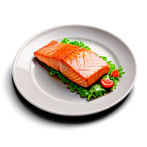 3d model steak salmon on the plate with salad - icon | sticker