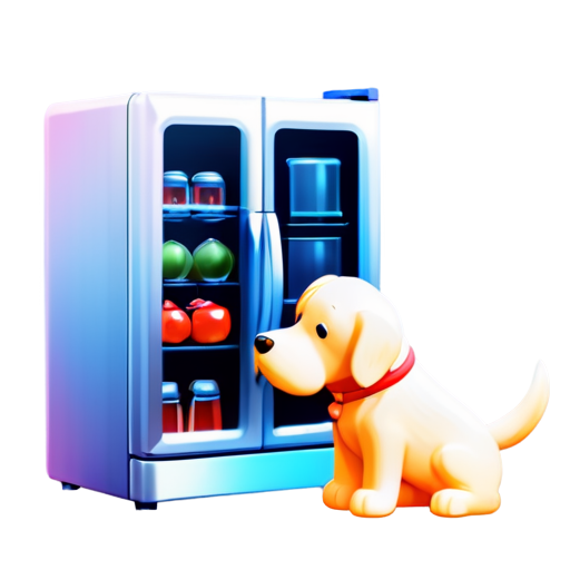 dog sniffs a full refrigerator - icon | sticker