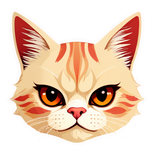 The head of a angry cat is cream-colored with soft red stripes. Delicate and cute drawing - icon | sticker