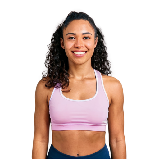 “mixed-race woman, pink sports top, smiling, 30-year-old, white background” - icon | sticker