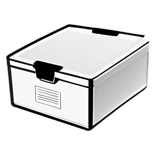 Desktop storage box with internal partitions, line art, minimalist, white & black color - icon | sticker