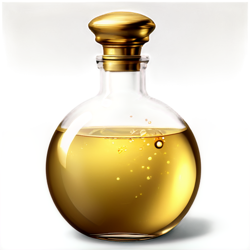 Illustration of a vial of Felix Felicis, the golden liquid swirling inside a small glass bottle, encased within a clear glass orb. The vial is elegant and slightly glowing, with the liquid inside shimmering as it catches the light. The glass orb is transparent, showcasing the intricate details of the vial and the mesmerizing liquid. The background is neutral, focusing on the magical nature of the potion and the smooth, reflective surface of the glass orb. High-definition, fantasy-style art - icon | sticker