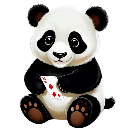 Sitting baby panda holding a deck of cards - icon | sticker