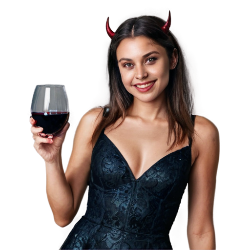 Devil girl with a glass of Wine in her hand - icon | sticker