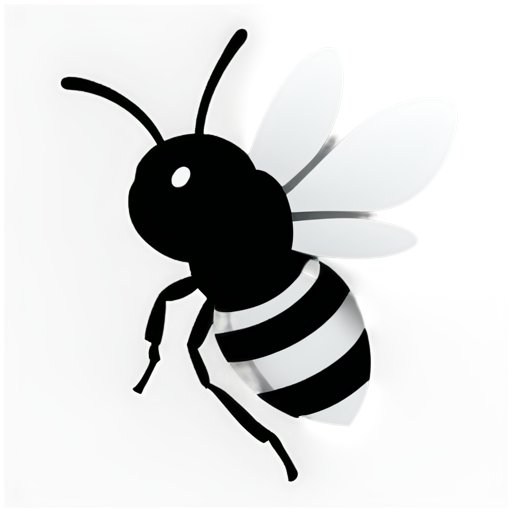 a hard working bee ,white color and black background,only need the outline WITHOUT details. - icon | sticker