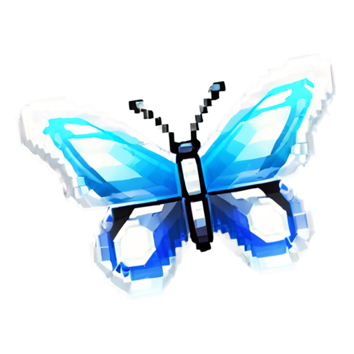 beautiful butterfly, pixel style, 3 colors: blue, white and black - icon | sticker