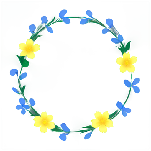 wreath of blue-yellow flowers, transparent png style - icon | sticker