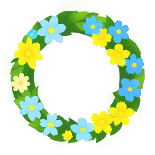 wreath of blue-yellow flowers, figurine style - icon | sticker