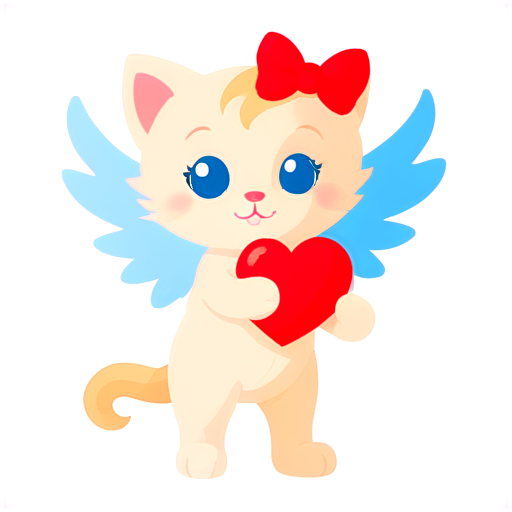 Kitty Cupid with wings shoots from a bow with a heart - icon | sticker