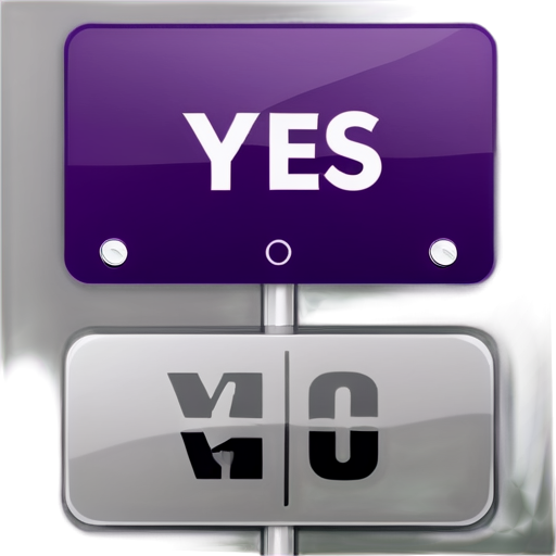 Yes or No A card split into two halves, one side marked with a clear "Yes" and the other with "No," or use thumbs up/down icons, balancing on a scale. purple color and gray - icon | sticker