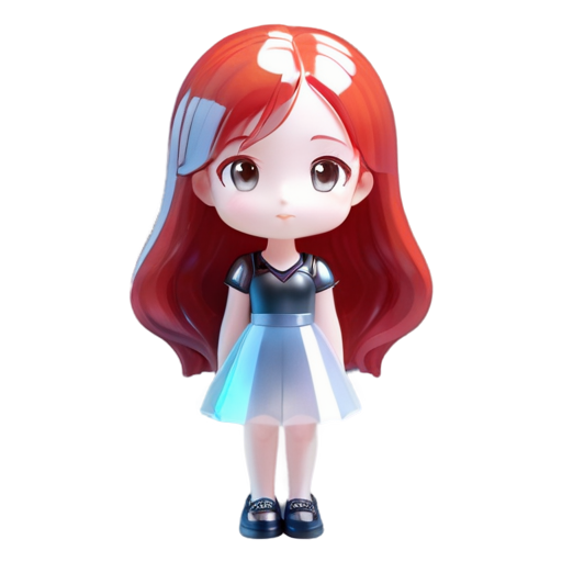 Little girl, long red hair, gray eyes, in a cartoon dress, sweetheart - icon | sticker