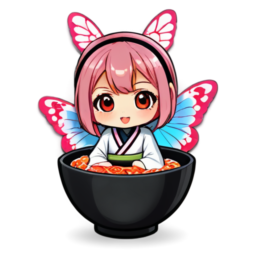 butterfly sushi ramen lady pink - icon | sticker