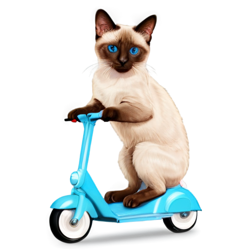 Siamese cat in shorts on a scooter - icon | sticker