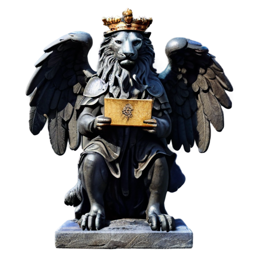 Ancient roman eagle and royal lion hold a S letter - icon | sticker