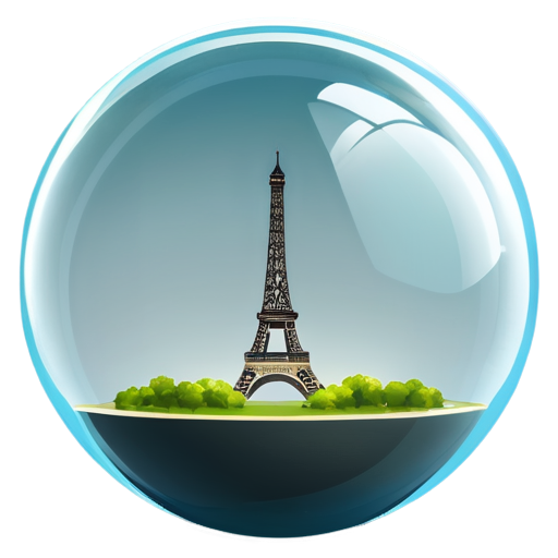 Transparent glass sphere without any base or stand, .with Paris inside sphere and olympic game icon - icon | sticker