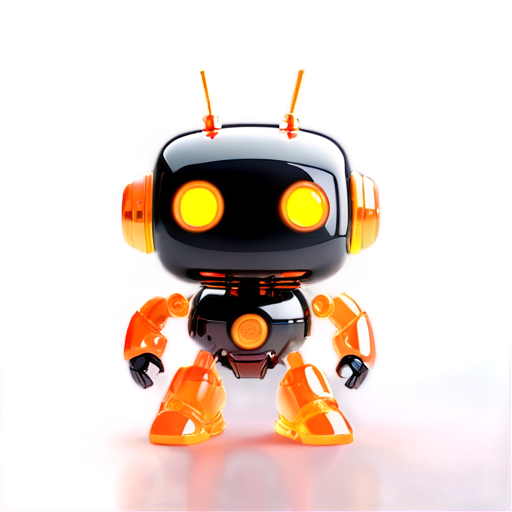 cyber guru minimalistic orange robot with big head and small body - icon | sticker