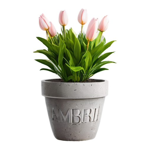 please draw a logo for a brand for the production of vases, plant pots and flower pots made of concrete with the name amberi - icon | sticker