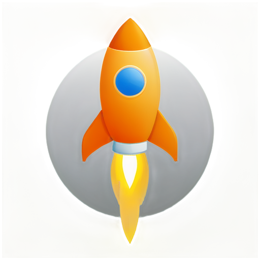 An icon in the form of a rocket, which is located in a circle. The circle is orange. Text in a circle - ANO MKK LO - icon | sticker