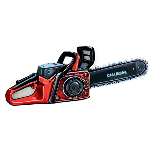 Chainsaw in steam punk style in red shades - icon | sticker