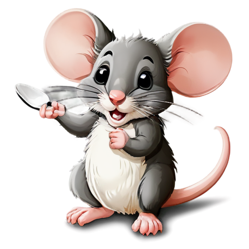mouse with a spoon in its paws - icon | sticker