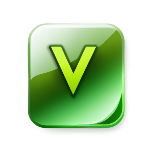 An application icon. Big V latter plus small pointed down errors symbolising download. green colour pallet. - icon | sticker