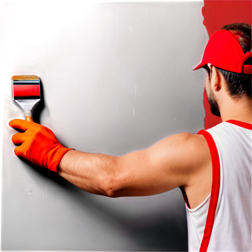 the builder paints the wall in red paint - icon | sticker