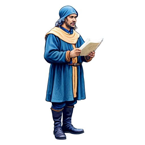 medieval courier with parchment missive in hand, paint style, - icon | sticker