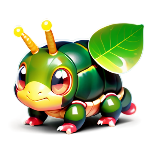 Epic full-body illustration of Caterpie, crawling on a lush green leaf, detailed texture of its segmented body and antennae, vibrant forest background, determined and curious expression, dynamic lighting, high-definition, realistic style." - icon | sticker