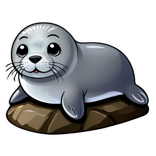 a seal, on rock - icon | sticker